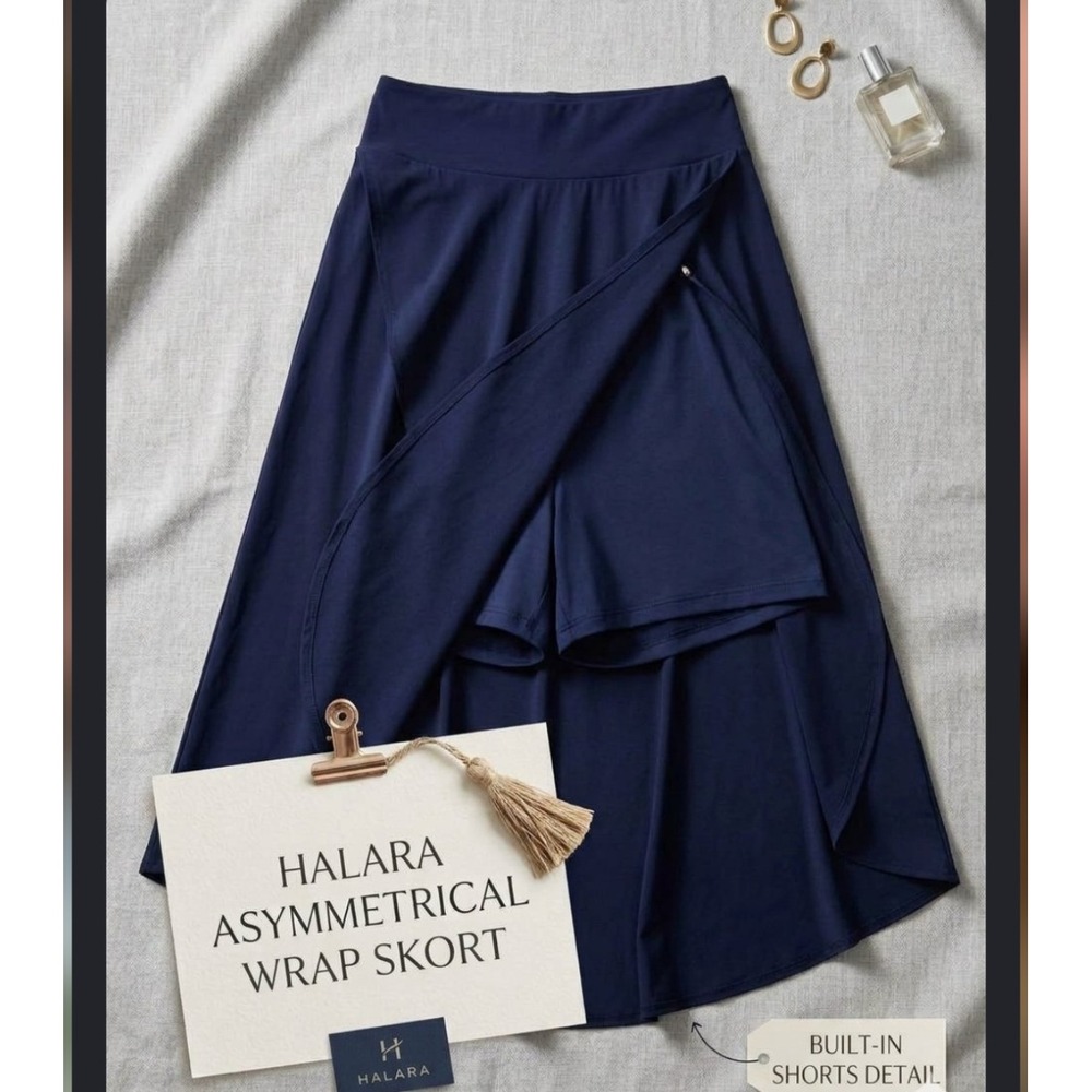 Halara Navy Blue Asymmetrical Wrap Skort Built-in Shorts XL Regular Athleisure